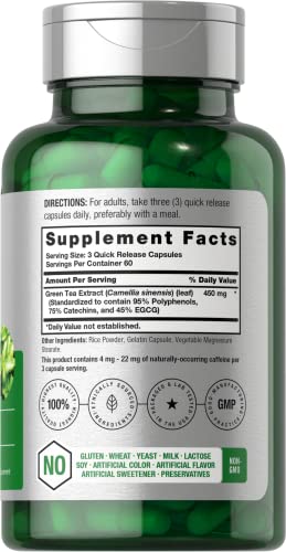 Green Tea Extract Capsules 450mg | 180 Count | Herbal Supplement | Non-GMO and Gluten Free | by Horbaach