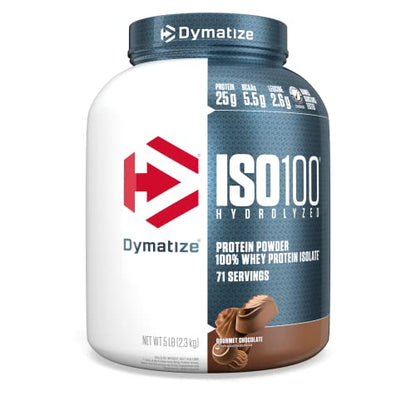 Dymatize ISO100 Hydrolyzed Protein Powder, 100% Whey Isolate Protein, 25g of Protein, 5.5g BCAAs, Gluten Free, Fast Absorbing, Easy Digesting, Gourmet Chocolate, 5 Pound