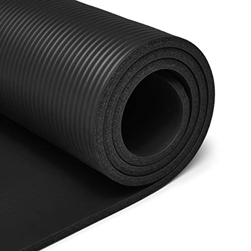 Amazon Basics Extra Thick Exercise Yoga Gym Floor Mat with Carrying Strap, 74 x 24 x .5 Inches, Black