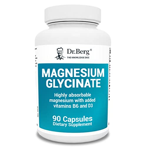 Dr. Berg's Magnesium Glycinate 360mg - Fully Chelated Magnesium Glycinate Capsules for Stress, Calm, Relaxation & Sleep Support - Magnesium Glycinate Supplement w/Vitamin D & B6-90 Vegan Capsules