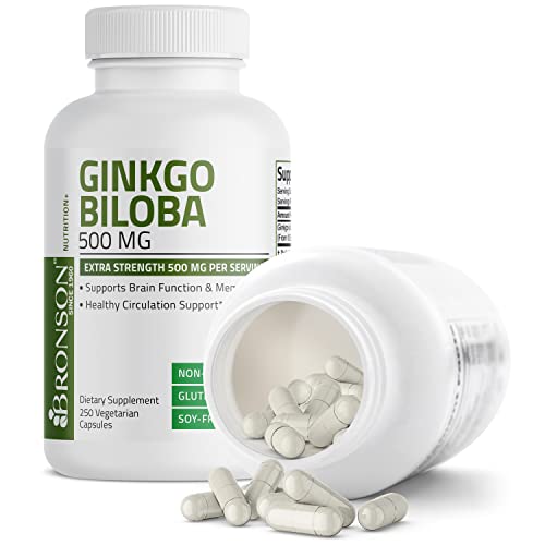 Bronson Ginkgo Biloba 500mg Extra Strength 500mg per Serving - Supports Brain Function & Memory Support, 250 Vegetarian Capsules