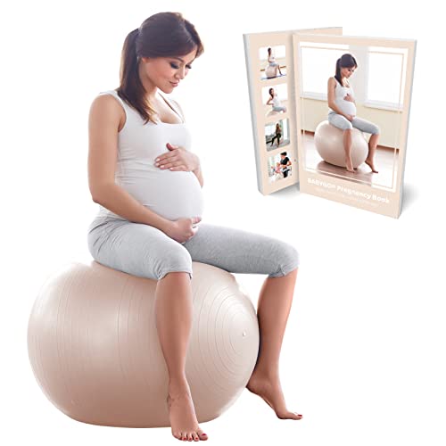 BABYGO® Birthing Ball for Pregnancy Maternity Labour & Yoga + Our 100 Page Pregnancy Book, Exercise, Birth & Recovery Plan, Anti-Burst Eco Friendly Material 65cm Nude Includes Pump