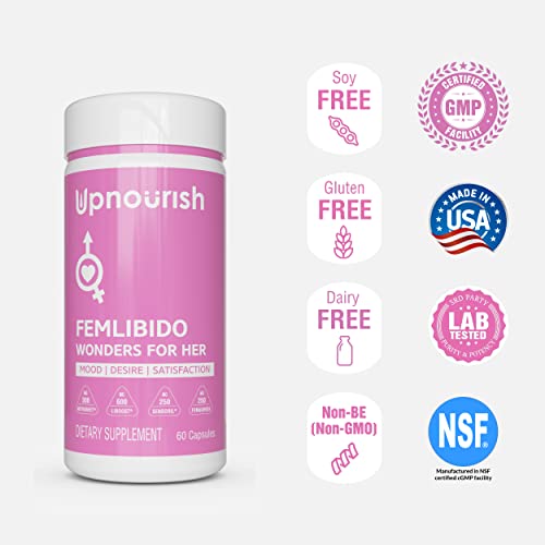 UpNourish Female Libido Booster for Women - for Women Pleasure Desire Excitement Satisfaction, Womens Libido Booster with Liboost, Sensoril Ashwagandha, Beet Root & Fenugreek, 60 Capsules