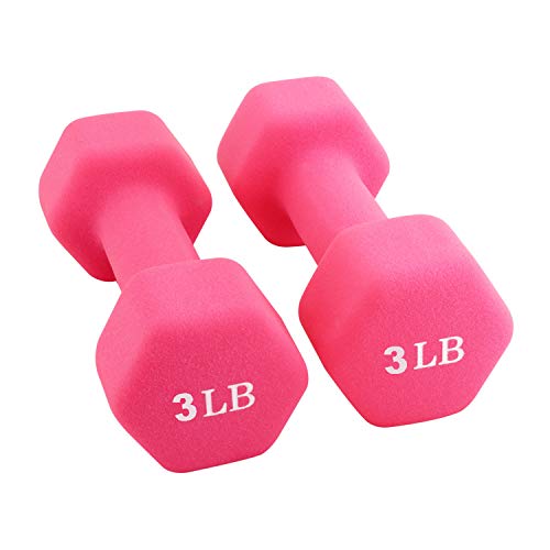 Portzon Set of 2 Neoprene Dumbbell Hand Weights, Anti-Slip and Anti-roll, Pink, 1 Pound