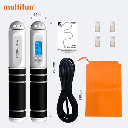 Jump Rope, multifun Speed Skipping Rope with Calorie Counter, Adjustable Digital Counting Jump Rope with Ball Bearings and Alarm Reminder for Fitness, Crossfit, Exercise, Workout, Boxing, MMA, Gym