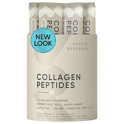 Sports Research Collagen Peptides - Hydrolyzed Type 1 & 3 Collagen Powder Protein Supplement for Healthy Skin, Nails, Bones & Joints - Easy Mixing Vital Nutrients & Proteins, Collagen for Women & Men