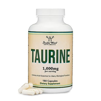 Taurine Supplement 1000mg Per Serving, 180 Capsules - Amino Acid Studied to Support a Longer, Healthier Life (Taurina) Manufactured in The USA, Vegan Safe, Gluten Free, Non-GMO by Double Wood