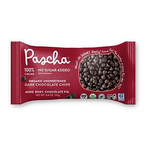 Pascha Organic Unsweetened Dark Chocolate Baking Chips 100% Cacao, UTZ, Gluten Free, Non GMO, No Added Sugar, 8.8 Ounce (Pack of 6)