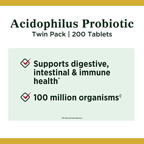 Nature’s Bounty Acidophilus Probiotic, Daily Probiotic Supplement, Supports Digestive Health, Twin Pack, 200 Tablets