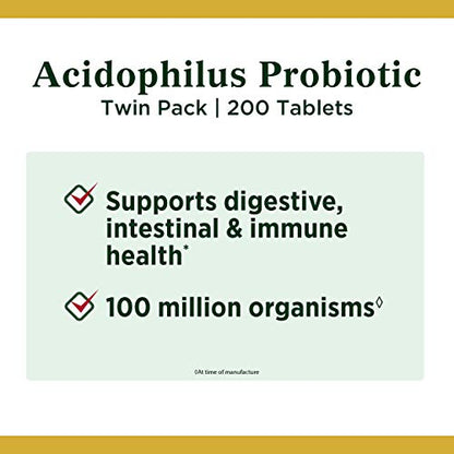 Nature’s Bounty Acidophilus Probiotic, Daily Probiotic Supplement, Supports Digestive Health, Twin Pack, 200 Tablets