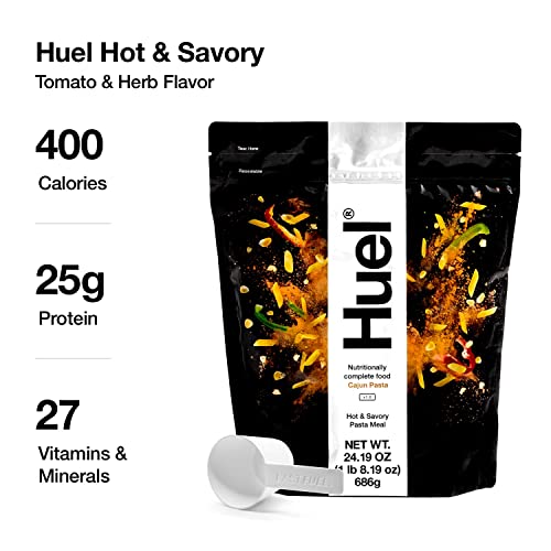 Huel Hot and Savory Instant Meal Replacement - Cajun Pasta - 14 Scoops Packed with 100% Nutritionally Complete Food, Including 25g of Protein, 6g of Fiber, and 27 Vitamins and Minerals with LastFuel scoop