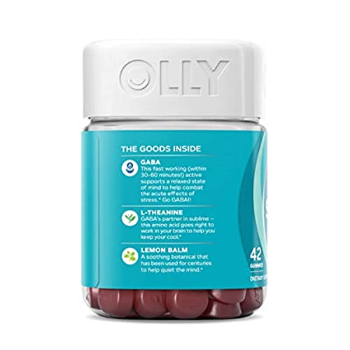 OLLY Goodbye Stress Gummy, GABA, L-Theanine, Lemon Balm, Stress Relief Supplement, Berry - 42 Count