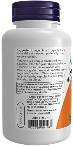 NOW Supplements, L-Theanine 200 mg with Inositol, Stress Management*, 120 Veg Capsules