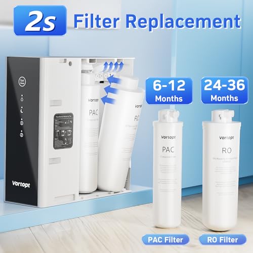 Vortopt Reverse Osmosis System Water Filter - Under Sink Water Purifier, Tankless RO Water Filter System, 0.0001um Purification for Drinking, Reduces TDS