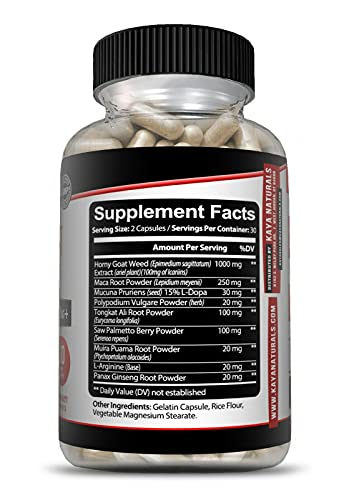 Kaya Naturals Horny Goat Weed Extract for Adult Enhancement - 1560mg Maca | Extra Strength Complex with Saw Palmetto Ginseng, Arginine Libido Enhancing Vitamin Supplement | Horny Goat Weed - 60 Count