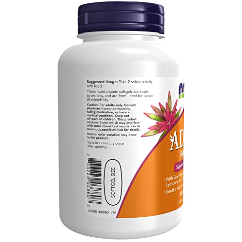 NOW Supplements, ADAM™ Men's Multivitamin with Saw Palmetto, Plant Sterols, Lycopene & CoQ10, 90 Softgels