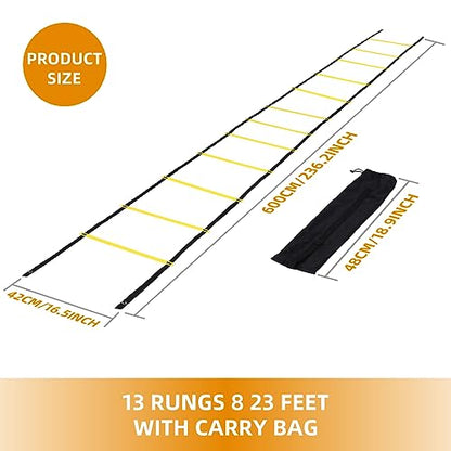 Olioliyou Agility Ladder Speed Training Ladder 12 Rung 20ft with Carrying Bag - for Football Training Sports Fitness Training (Yellow)