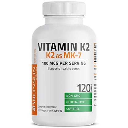 Bronson Vitamin K2 as MK-7 Menaquinone 100 mcg Non-GMO, 120 Capsules