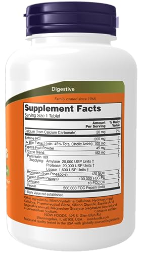 NOW Supplements, Super Enzymes, Formulated with Bromelain, Ox Bile, Pancreatin and Papain, 180 Tablets