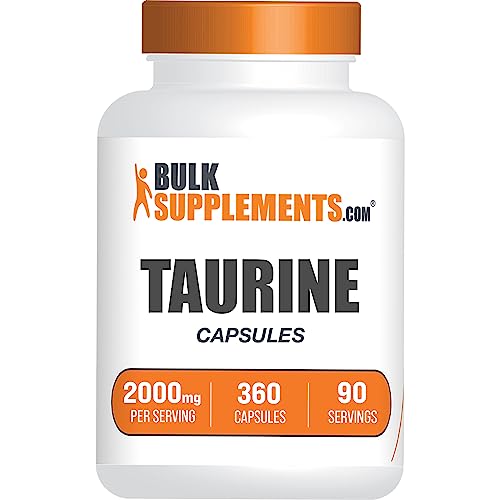BULKSUPPLEMENTS.COM Taurine Capsules - Taurine Supplement, Taurine 2000mg, Amino Acids for Heart Health, Taurine Pills - Gluten Free, 4 Taurine 500mg Capsules per Serving (2000mg), 360 Capsules