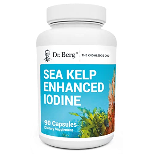 Dr. Berg's Sea Kelp Enhanced - Pure Healthy Thyroid Support Natural Antioxidants & Iodine Supplement w/Organic Sea Kelp, Blue-Green Algae & Red Algae - Immune System & Metabolism Support 90 Capsules