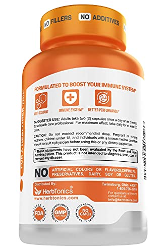 Herbtonics Mushroom Nootropic Supplement Complex for Immune System Support & Brain Function with Lion's Mane Pills, Cordyceps, Reishi – 120 Vegan Capsules Mushroom Capsules for Men and Women