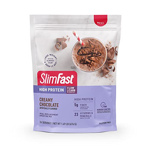 SlimFast High Protein Meal Replacement Powder, 26 Servings, Advanced Nutrition Smoothie Mix with Vitamin and Mineral Blend, Gluten Free, Creamy Milk Chocolate, 1.53 Pounds