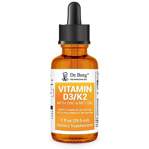 Dr. Berg Vitamin D3 K2 with Zinc & MCT Oil Liquid Supplement - Liquid Vitamin D3 with K2 for Bone & Teeth Strength, Mood, Immune & Heart Health D3 K2 Drops - Vitamin D3 K2 Drops for Adults - 1 fl oz