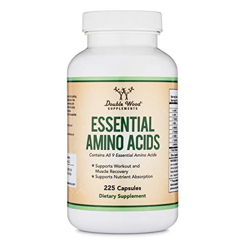 Essential Amino Acids - 1 Gram Per Serving Powder Blend of All 9 Essential Aminos (EAA) and all Branched-Chain Aminos (BCAAs) (Leucine, Isoleucine, Valine) 225 Capsules by Double Wood Supplements