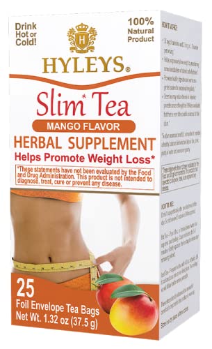 Hyleys Slim Tea Mango Flavor - Weight Loss Herbal Supplement Cleanse and Detox - 25 Tea Bags (1 Pack)