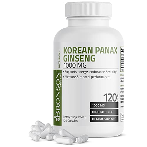 Bronson Korean Panax Ginseng 1000 mg Supports Energy, Endurance & Vitality + Memory and Mental Performance, 120 Capsules