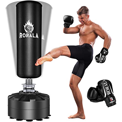 RORALA Punching Bag with Stand 70’’-203lbs, Freestanding Heavy Boxing Bag for Adult Youth, Men Stand Kickboxing Bags Including 12OZ Pro Gloves (Black)