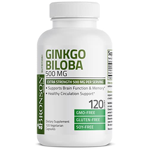 Bronson Ginkgo Biloba 500mg Extra Strength 500mg per Serving - Supports Brain Function & Memory Support, 120 Vegetarian Capsules