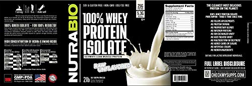 NutraBio 100% Whey Protein Isolate - Complete Amino Acid Profile - 25G of Protein Per Scoop - Soy and Gluten Free - Zero Fillers, Non-GMO, Protein Powder - Unflavored, 2 Pounds