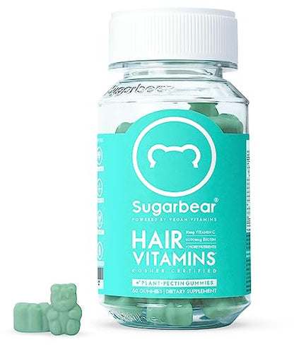 Sugarbear Hair Vegan Vitamin Gummies for Luscious Hair with Vitamin C, 6000 mcg Biotin, B12, Zinc, Iodine, Folic Acid, Inositol, Coconut Oil, Hair and Nails Supplement for Women & Men (1 Month Supply)