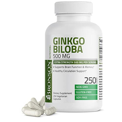 Bronson Ginkgo Biloba 500mg Extra Strength 500mg per Serving - Supports Brain Function & Memory Support, 250 Vegetarian Capsules