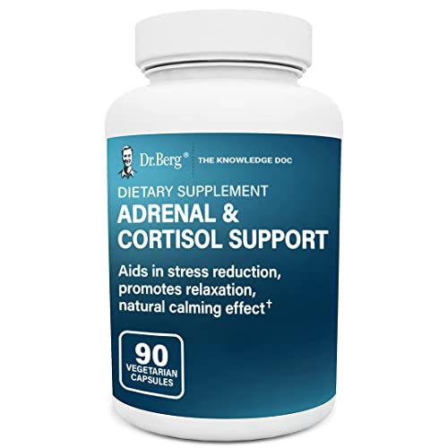 Dr. Berg’s Adrenal & Cortisol Support Supplement - Natural Stress Support for a Better Mood, Focus and Relaxation - Vegetarian Ingredients with Ashwagandha 90 Capsules (1 Pack)