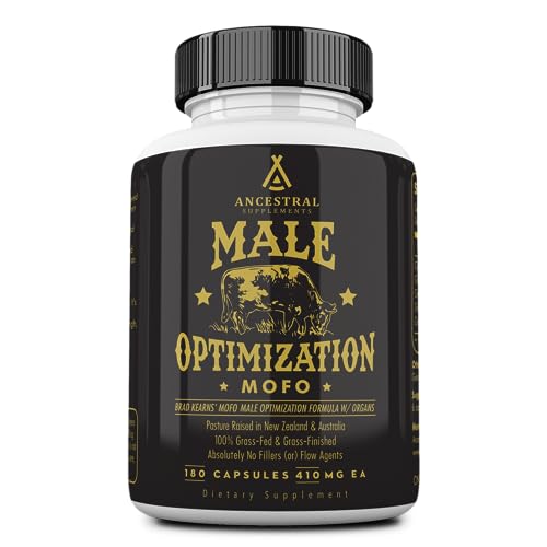 Ancestral Supplements Mofo, Supplements for Men Support Testosterone Levels and Overall Men's Health and Wellness, Non-GMO Grass Fed Beef Organ Supplement with Liver, No Fillers, 180 Capsules