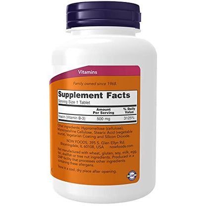 NOW Supplements, Niacin (Vitamin B-3) 500 mg, Sustained Release, Nutritional Health, 250 Tablets