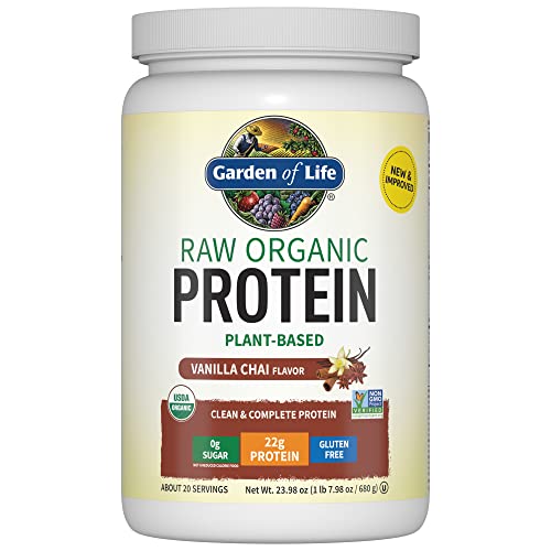 Garden of Life Organic Vegan Vanilla Chai Protein Powder 22g Complete Plant Based Raw Protein & BCAAs Plus Probiotics & Digestive Enzymes for Easy Digestion, Non-GMO Gluten-Free Lactose Free 1.5 LB