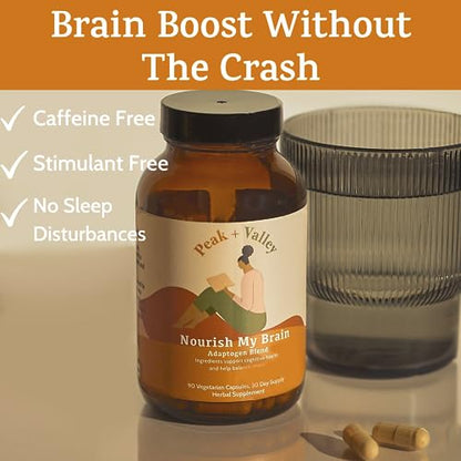 Nootropic Brain Support Supplement for Memory & Focus with Lion's Mane Mushroom & Ashwagandha - 1450 mg, 90 Ct Adaptogen Capsules for Adults & Seniors - Cognitive, Brain Fog, & Energy Formula