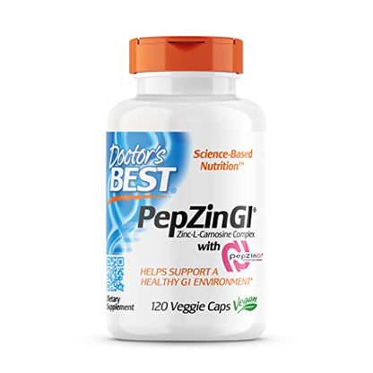 Doctor's Best PepZin GI, Zinc-L-Carnosine Complex, Non-GMO, Vegan, Gluten /Soy Free, Digestive Support, 120 Veggie Caps