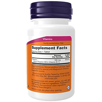 NOW Supplements, Vitamin B-1 100 mg, Energy Production*, Nervous System Health*, 100 Tablets