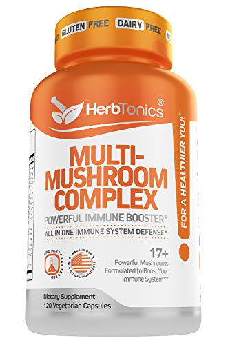 Herbtonics Mushroom Nootropic Supplement Complex for Immune System Support & Brain Function with Lion's Mane Pills, Cordyceps, Reishi – 120 Vegan Capsules Mushroom Capsules for Men and Women