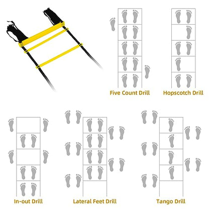 Olioliyou Agility Ladder Speed Training Ladder 12 Rung 20ft with Carrying Bag - for Football Training Sports Fitness Training (Yellow)