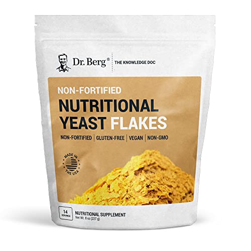 Dr. Berg Premium Nutritional Yeast Flakes - Delicious Non-Fortified Nutritional Yeast with Naturally Occurring B Vitamins - 8oz