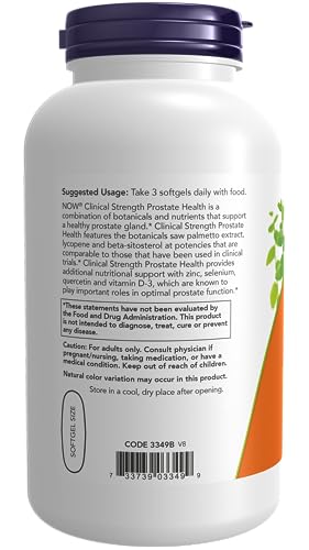 NOW Supplements, Prostate Health, Clinical Strength Saw Palmetto, Beta-Sitosterol & Lycopene, 180 Softgels