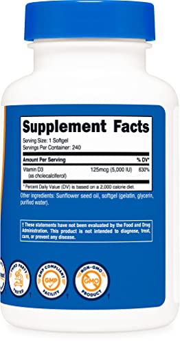 Nutricost Vitamin D3 5,000 IU, 240 Softgels - Non-GMO and Gluten Free Vitamin D