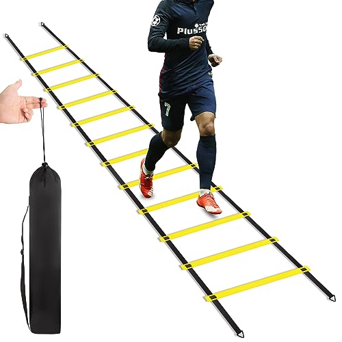 Olioliyou Agility Ladder Speed Training Ladder 12 Rung 20ft with Carrying Bag - for Football Training Sports Fitness Training (Yellow)