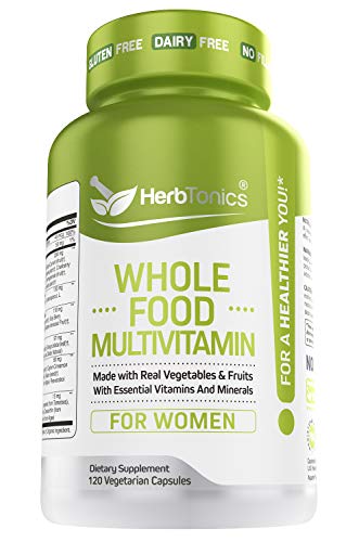 Whole Food Multivitamin for Women & Men with Superfoods from Whole Food Markets | Real Raw Veggies, Fruits, Vitamin E, A, B Complex | Vegan Non-GMO 120 Vegetarian Capsules (Women)